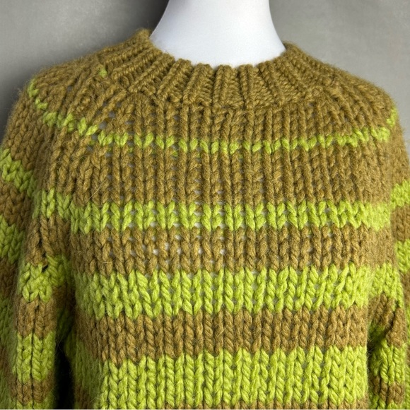 Paloma Wool Alpaca Blend Sweater Trance Green Brown Striped Chunky Pullover - Picture 6 of 10